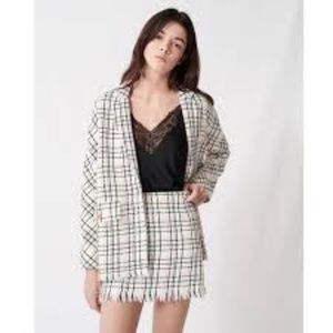 MAJE Vianey Checked Cotton Blend frayed bouclé Tweed Blazer - Women’s Sz 36  NEW